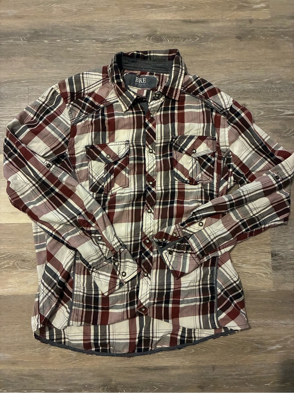 BKE Men's Red Plaid Button-Up (buttons snap) Shirt